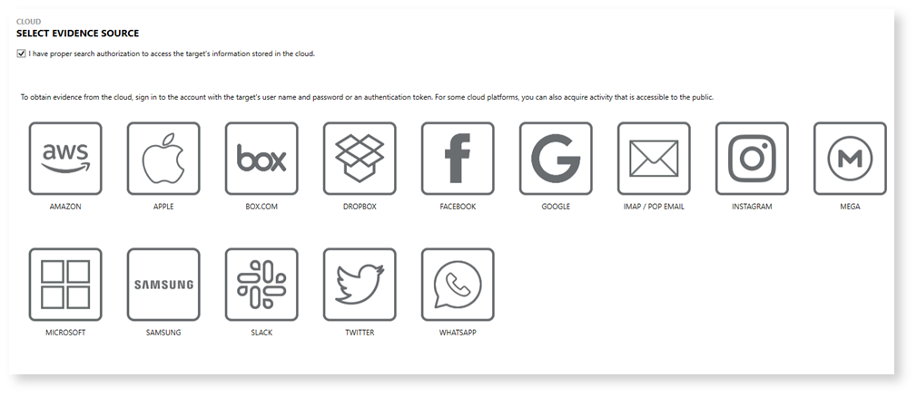 A screenshot showing the screen of evidence sources in Magnet Axiom Cyber.