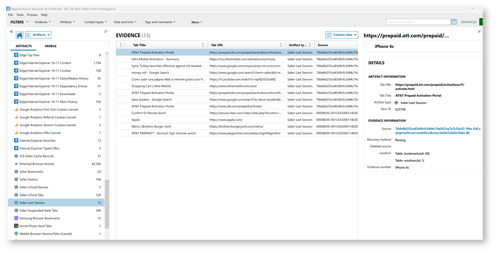 A screenshot of Magnet Axiom/Portable Case showcasing its simple yet powerful view of web-related artifacts.