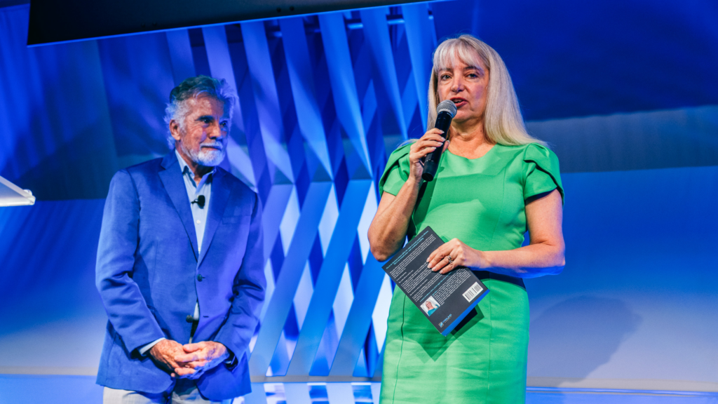 Image of John Walsh and Julie Weil on the MUS stage.