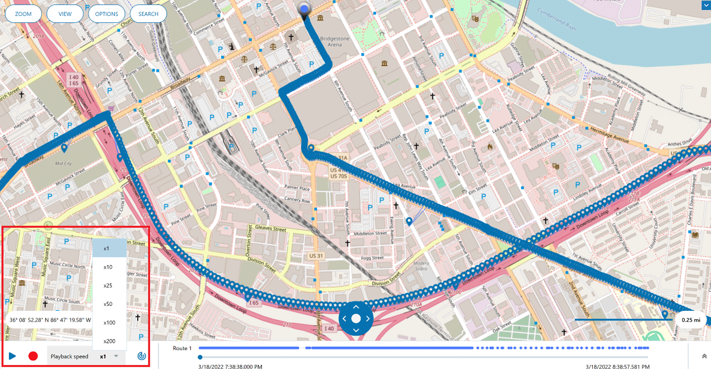 Route View’s playback feature shows animated suspect movement over time, with adjustable speeds for easier timeline analysis.