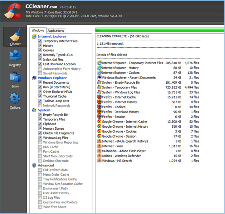 CC Cleaner Results